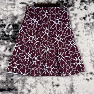 Anthropologie Ruth Skirt Womens Size 4‎ Maroon Blue Embroidery Floral Hippie